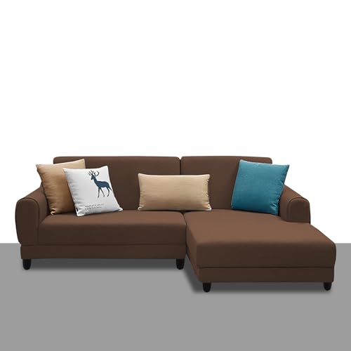 Image of Kraven RHS 4 Seater L Shape Sofa Set for Living Room (Brown Fabric) Premium Fabric Sofa