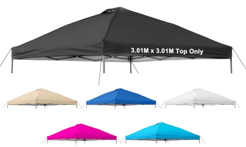 Jorohiker 10x10 Canopy Replacement Top Cover,Pop Up Canopy Tent Top with Air Vent Ropes, Waterproof Sunshade Silver Coated Oxford Cloth for Outdoor Garden Patio Picnic Camping(Top Only,301 * 301cm)