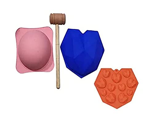 Evercrafting - Combo de Martillo de Madera con corazón de Chocolate con corazón de Diamante y piñata Redonda, Molde de corazón geométrico de 11 cavidades para la Cocina casera, horneado, Bricolaje Cover