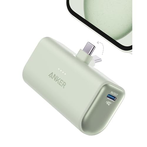 Anker Nano Power Bank 5000 mAh 22,5 W, Ricarica Rapida Connettore USB C Pieghevole Integrato, Compatibile con iPhone 17 Pro Max/Serie 16-12, Samsung S25 Ultra, Huawei, iPad e Molto Altro(Ver