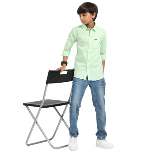 Image of ROCKET SCIENCE Boys Single Pocket Shirt | Regular Fit, Spread Collar, Full Sleeves, 100% Cotton Linen Fabric Royal Blue