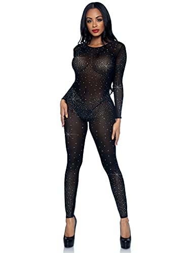 Leg Avenue - Sheer rhinestone catsuit Déguisement, XS (Le Noir)