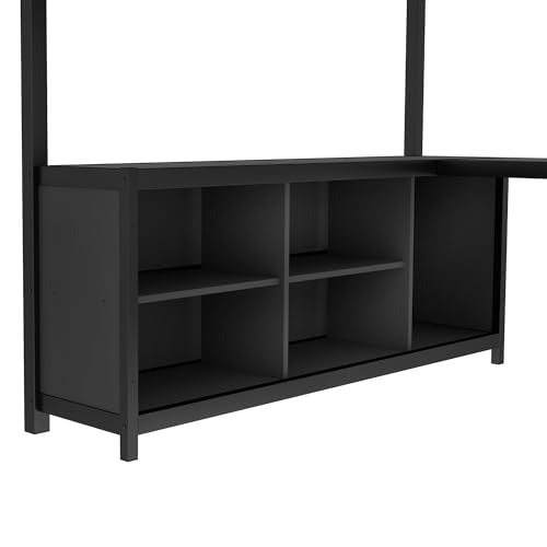 Image of Bellemave Queen Size loft Bed with L Desk and Wardrobe, Metal Queen Size Loft Bed Frame for Adults, Kids, Teens, Black