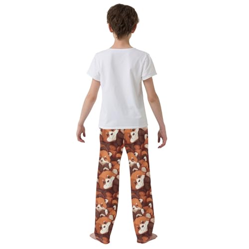 Pajama Bottoms, Cute Furry Red Panda Pattern Sleeping Pant Lounge Wear Pajamas Long Pants Sleepwear Pjs3