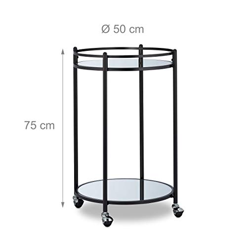 Relaxdays 10031632 Chariot Cuisine, Rond, desserte avec 2 étages, Acier, Bar Roulant avec 4 roulettes, métal, 75 x 50 cm, Noir - Image 5