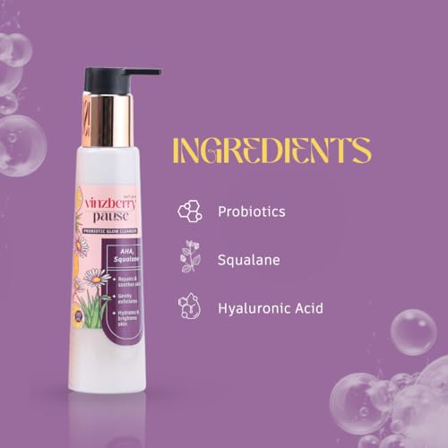 VINZBERRY-Probiotic-Glow-Cleanser-AHA-Squalane-Aloevera-Hyaluronic-Acid-Probiotics-Skin-Brightening-Deep-Hydration-Gentle-Exfoliation-Anti-Aging-Daily-Refreshing-Face-Wash-for-Women-Pack-of-1-155-ml