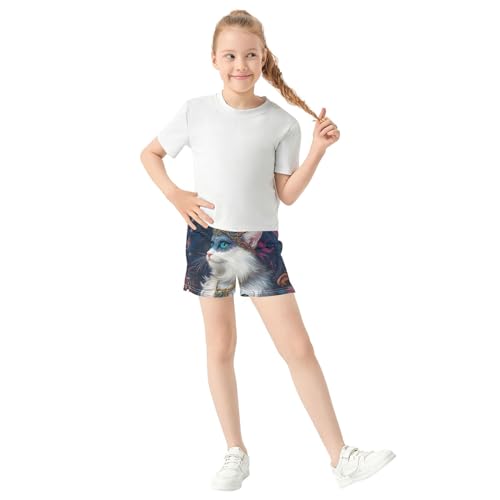 Girls Athletic Shorts Cute Cat Carnival Mask Pattern Active Summer Youth Shorts Kids Sleepwear Customizable, X-Small2