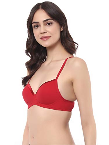 Image of SOIE Women's Solid Semi /Medium Coverage Padded Non-Wired Satin Panelled T-Shirt Bra