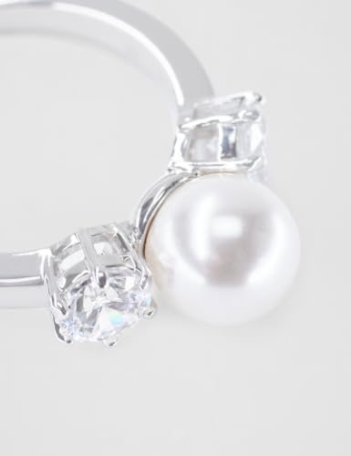 Swarovski Matrix Cocktailring, Weißer, Rhodinierter Ring mit Kristallperle und Strahlenden Kristallen im Rundschliff – Ansicht 4