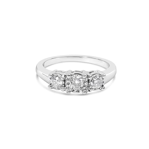 14K White Gold 1/2 Cttw Miracle Set Round Lab Grown Diamond Three Stone Illusion Plate Ring (F-G Color, VS1-VS2 Clarity) - Ring Size 7