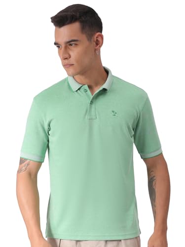 Image of The Indian Garage Co Men Regular Fit Textured Polo Neck Half Sleeves Tshirt