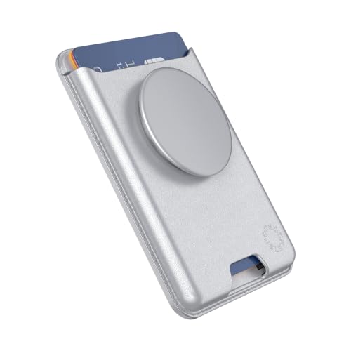 Image of PopSockets Phone Wallet with Expanding Grip and Adapter Ring for MagSafe, Phone Card Holder, Wireless Charging Compatible, Wallet Compatible with MagSafe, Vegan Leather - Silver