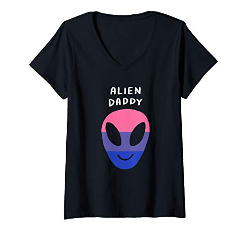 Damen Alien Daddy Bisexual LGBTQIA Aesthetic Bi Pride Flag Space T-Shirt mit V-Ausschnitt