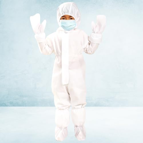 VALICLUD Einweg-Overall für Kinder, mit elastischen Handgelenken, Knöcheln und Kapuze, Nicht porös, Staublüftung, Weiß, mit Handschuh und Schuhabdeckung
