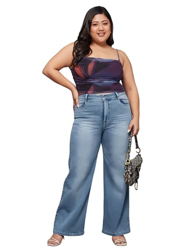 Image of Miss Chase A+ Women's Wide-Leg High-Rise Regular-Length Stretchable Cargo Denim Jeans