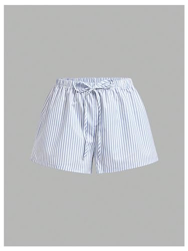 Women's Striped Print Drawstring Elastic Waist Shorts Casual Wide Leg Low Rise Summer Boxer Shorts4