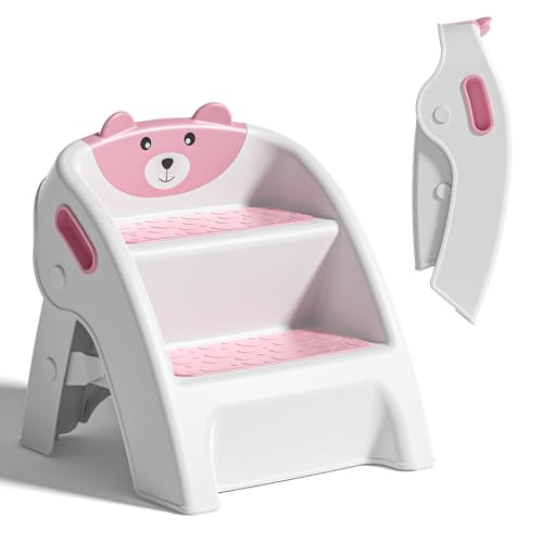 Folding Kids Step Stool for Bathroom and Potty Training,Anti-Slip, Anti-Tip A-Frame Design with 10-Second Setup-Potty 2 Step Stool for Toddlers