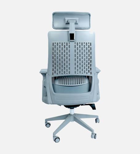 Image of Lakdi The Furniture Co High Back Mesh Office Chair with Headrest for Directors & Executive | Ergonomic Revolving Chair with Adjustable Height | Grey Chair for Work from Home & Office Use