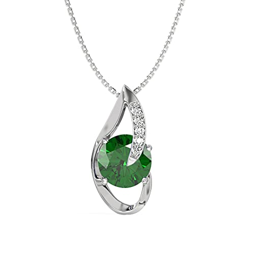 Image of CLARA 925 Sterling Silver Dark Green Eye Pendant Earring Chain Jewellery Set | Rhodium Plated, Swiss Zirconia | Gift for Women & Girls