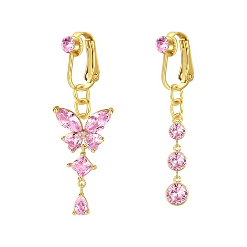 MODRSA Fake Belly Button Piercing for Women Clip on Belly Button Rings Fake Belly Piercing Gold Clip on Navel Ring Dangle