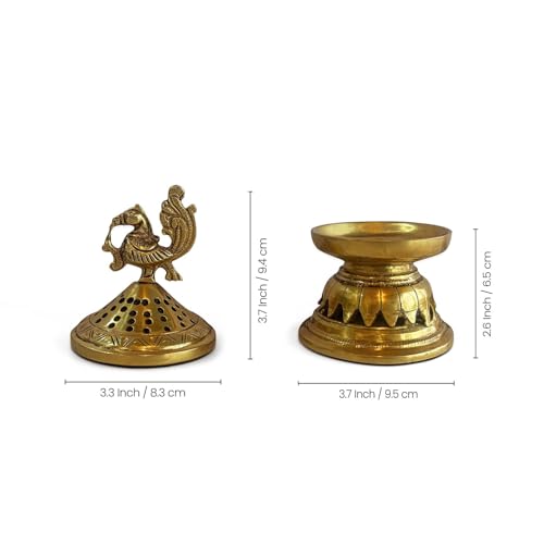 Image of ExclusiveLane 'Sacred Peacock' Brass Incense Burner (100% Pure Brass, 15.6 Cm, 0.98 Kg, Hand-Etched) | Sambrani Holder Loban Dhoop Dani Holder Dhoop Dani Loban Burner Stand