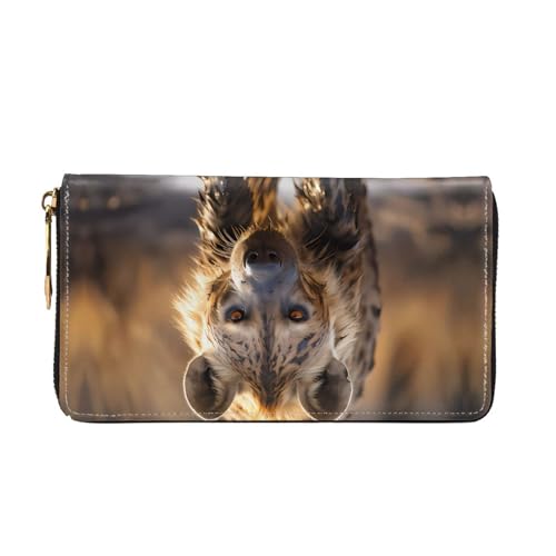 TYUMHLone Hyena Leather long clutch wallet with 12 card slots and 3 full pockets for cash, designed for fashionable women.2