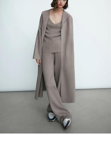 Women's V-Neck Solid Color Long Hooded Knit Casual Loose Top Cardigan Sweater2