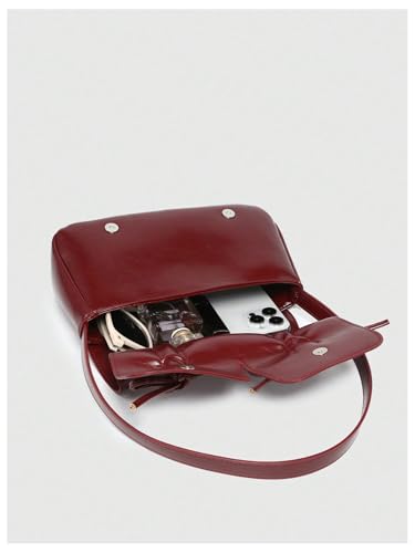 SHENHE Women's PU Leather Shoulder Bag Coquette Bow Purse Y2k Small Flap Purse Handbag4