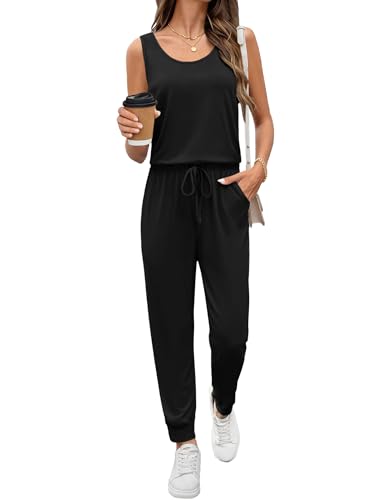 Ekouaer Jumpsuits for Women Casual Sleeveless 2026 Summer Romper Dressy Vacation One Piece Outfits Fashion Travel Clothes Black L