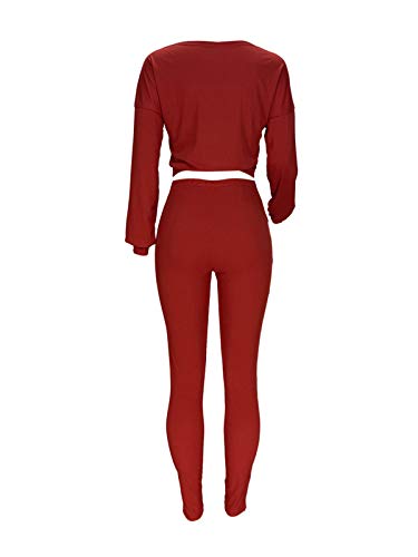 Bornpom Womens Two Piece Outfits Letter Print Sweatsuits Tracksuit Long Sleeve Sweatshirt and Sweatpants Set Red XL