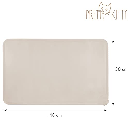 Napfunterlage für Katzen und Hunde in beige – lebensmittelechtes Silikon – rutschfeste Unterlage für Futternapf Hund und Katzen Futternapf – 30x48cm – wasserdichte Napf Matte von PRETTY KITTY