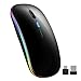 TECKNET Kabellose Bluetooth Maus (Bluetooth 5.1 + 2,4 GHz USB), Wiederaufladbare RGB Dual Mode Maus Kabellos, 1600 DPI Optische Abtastung Funkmaus für Laptops, iPads, Desktops und Macs, Schwarz