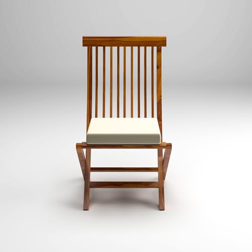 Image of Sheesham Wooden Portable Foldable 2 Seater Chair with Table Set Outdoor Balcony Garden Coffee Table Set Furniture with 1 Table and 2 Chairs Set (Honey Finish with White Cushion)