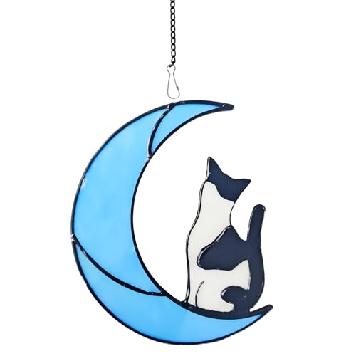 Black & White Cat Moon Suncatcher Memorial Gift