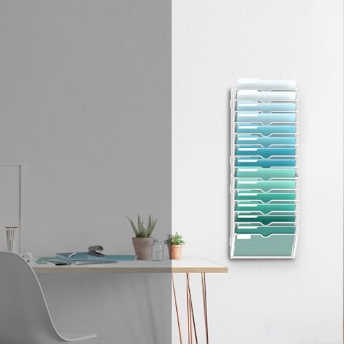 SUPTIDY 14-stöckiger Wand Zeitungshalter, Praktischer Wandorganizer Büro, A4 Dokumentenablage, Metall Prospekthalter, Zeitschriftenhalter Wand, Montage erforderlich, Weiß