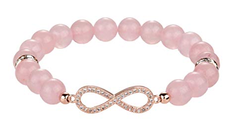 Preisvergleich Produktbild Armband Damen Unendlichkeitszeichen Perlenarmband Naturstein Rosenquarz Stein Galeara Forever (Rosenquarz Stein, 195)