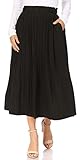 Picture of Black Pleated Skirts for Women with Pockets, Elastic High Waisted Black Midi Skirts Reg & Plus Size Womens Skirts Long Length (Small, Black)