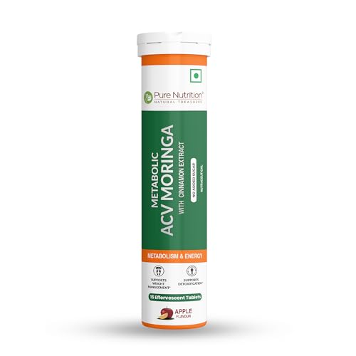 Image of Pure Nutrition ACV Apple Cider Vinegar Tablets | Control Craving | ACV Moringa for Weight Loss & Detox with Cinnamon, Wheat Grass & Spirulina for Enhanced Wellness | Rich in Antioxidants | Supports Weight Management, Detoxification & Immunity - 15 Effervescent Tablets