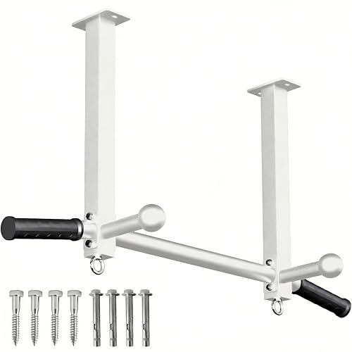 Ceiling Mount Pull Up Bar for Garage/Basement/Rafter - Heavy Duty 600LBS Adjustable Height Multi-Grip Chin Up Bar Ceiling Joist/Beam (White)