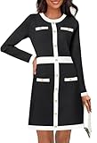 MEROKEETY Women's 2024 Sweater Dress Long Sleeve Color Block Button Bodycon Knit Midi Work Dresses, Black, S