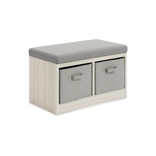 Signature Design by Ashley Blariden Upholstered Storage Bench with Removable Baskets, Gray