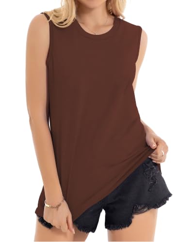 Image of Womens Tank Tops Summer Casual Sleeveless Top Loose Fit Basic Tunic Shirts