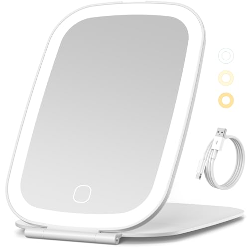 NEZZOE Travel Mirror with LED Light, Rechargeable Portable Lighted Makeup Mirror, 3 Lighting Modes...