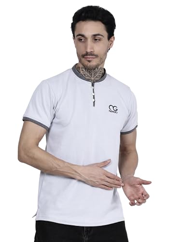 Image of Regular Fit Mandarin Collar T-Shirt Tee for Men & Boys White