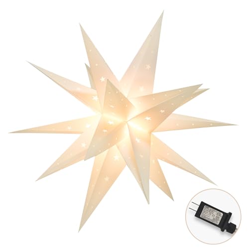 GALACOVE 18 Plug-in Moravian Star Outdoor Light with Timer Warm White 3D PVC Christmas Star IP44 Waterproof Hanging Decoration for Porch Garden Wedding Indoor Holiday Display