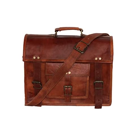 Jaald 15" leather messenger bag laptop case office briefcase gift for men computer distressed shoulder bag Cover