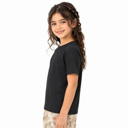Image of Kids Round Neck Girls Tshirt | Short Sleeves | Natural Organic 100% Cotton Soft Comfortable Fabric | Plain Color Original Branded Half Sleeve | School t-Shirt for Girl Kid | Sleepwear Everyday Casual