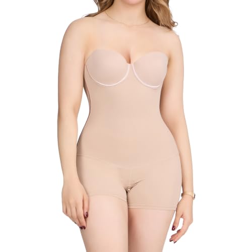SHAPESHE Strapless Shapewear for Women with Built In Bra Tan Medium