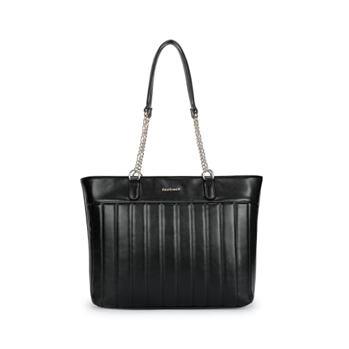 Image of Fastrack Quilted Tote Bag for Women | Faux Leather Shoulder Bag with Dual Chain Handles, Zip Closure & Organiser Pockets | Elegant Everyday Tote for College, Brunch & Casual Outings