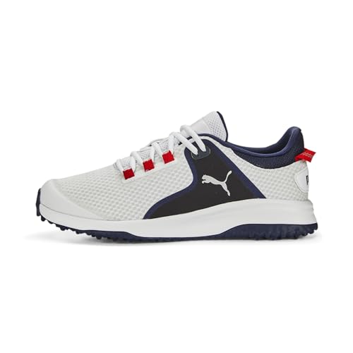 PUMA Men's Golf Shoe, White Silver Navy, 7.5